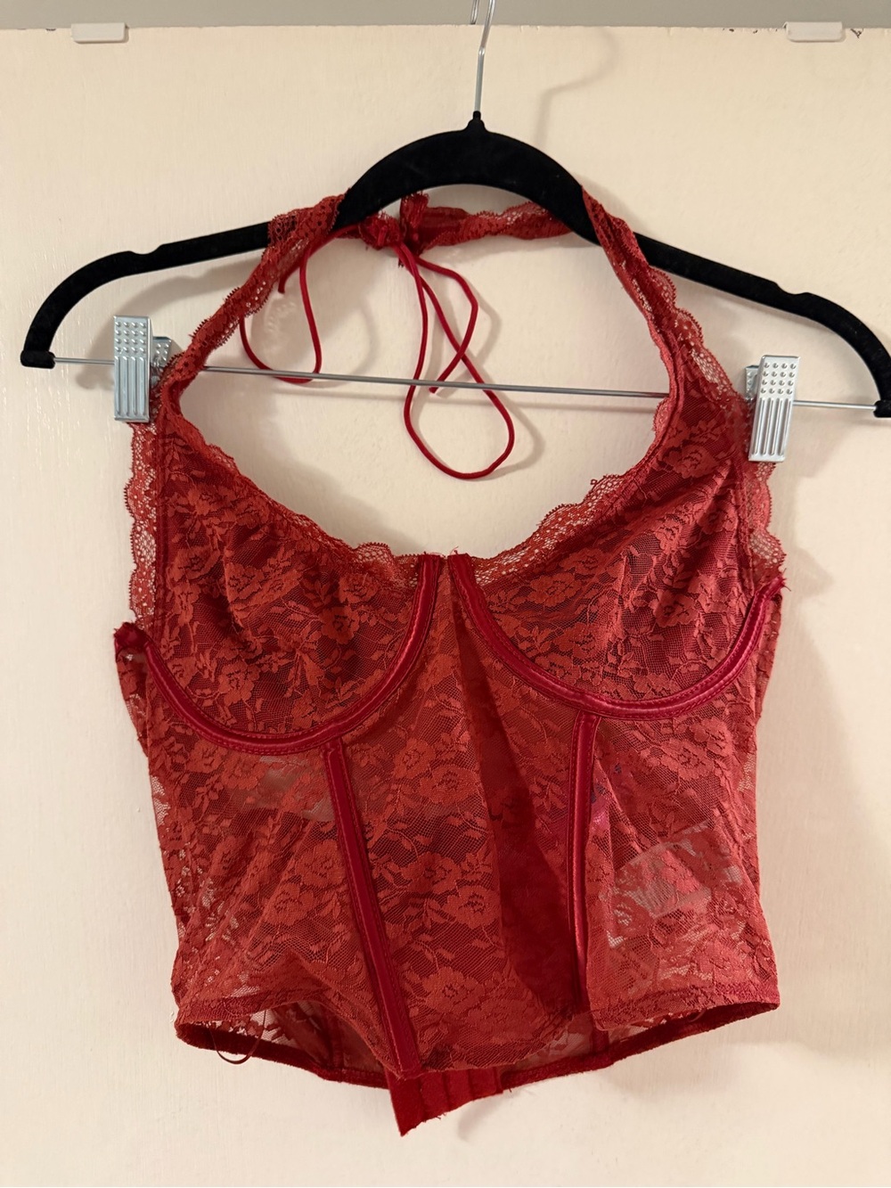 Edikted Red Lace Halter Bustier Crop Top